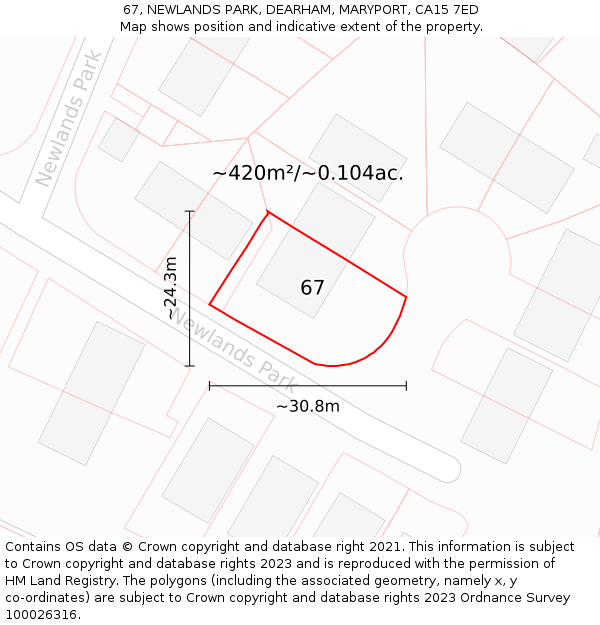 67, NEWLANDS PARK, DEARHAM, MARYPORT, CA15 7ED: Plot and title map