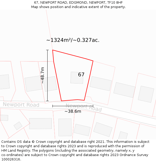 67, NEWPORT ROAD, EDGMOND, NEWPORT, TF10 8HF: Plot and title map