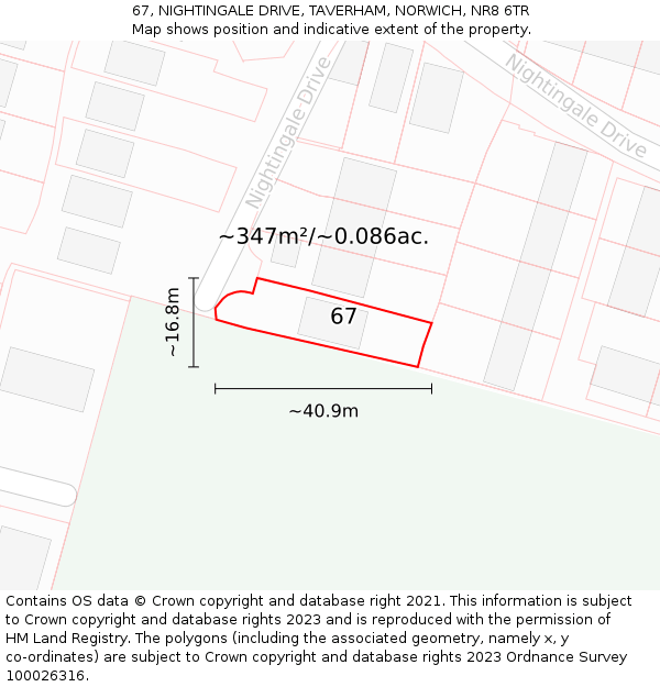 67, NIGHTINGALE DRIVE, TAVERHAM, NORWICH, NR8 6TR: Plot and title map