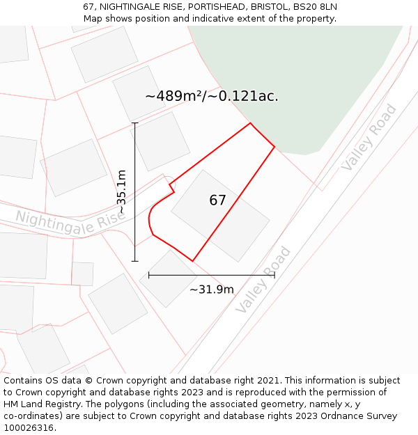 67, NIGHTINGALE RISE, PORTISHEAD, BRISTOL, BS20 8LN: Plot and title map