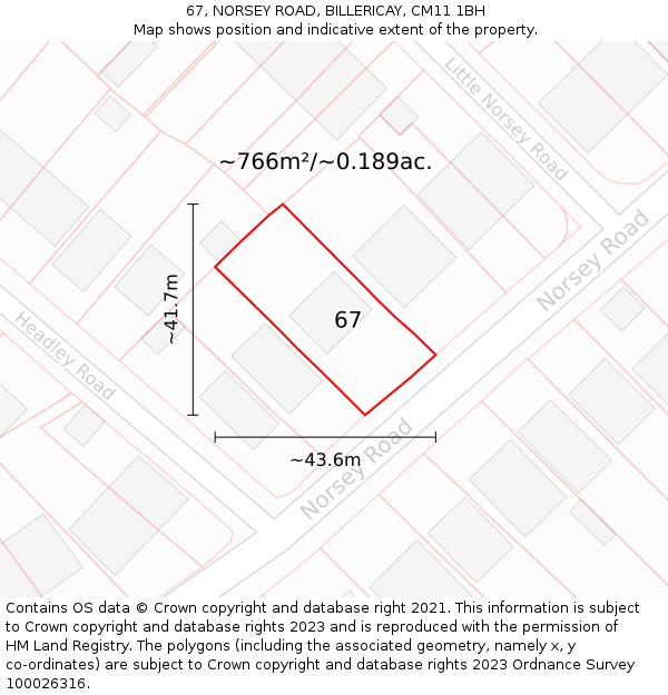 67, NORSEY ROAD, BILLERICAY, CM11 1BH: Plot and title map