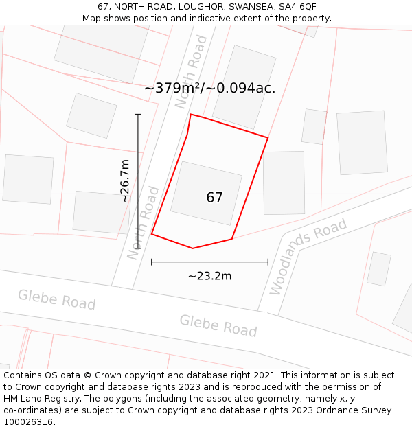 67, NORTH ROAD, LOUGHOR, SWANSEA, SA4 6QF: Plot and title map