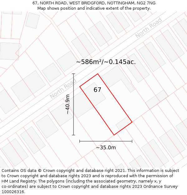 67, NORTH ROAD, WEST BRIDGFORD, NOTTINGHAM, NG2 7NG: Plot and title map