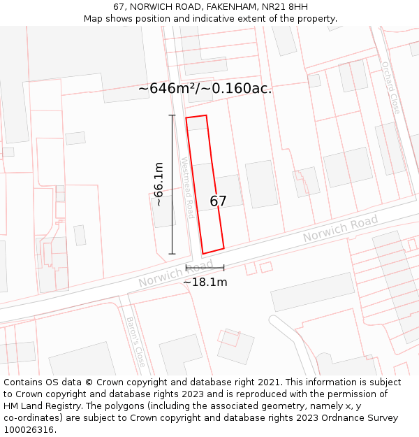 67, NORWICH ROAD, FAKENHAM, NR21 8HH: Plot and title map