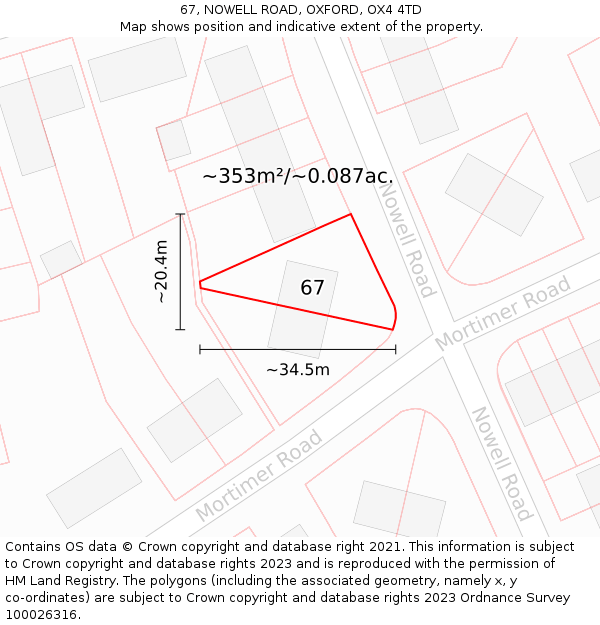 67, NOWELL ROAD, OXFORD, OX4 4TD: Plot and title map