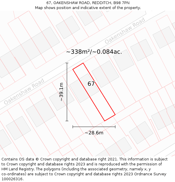 67, OAKENSHAW ROAD, REDDITCH, B98 7PN: Plot and title map