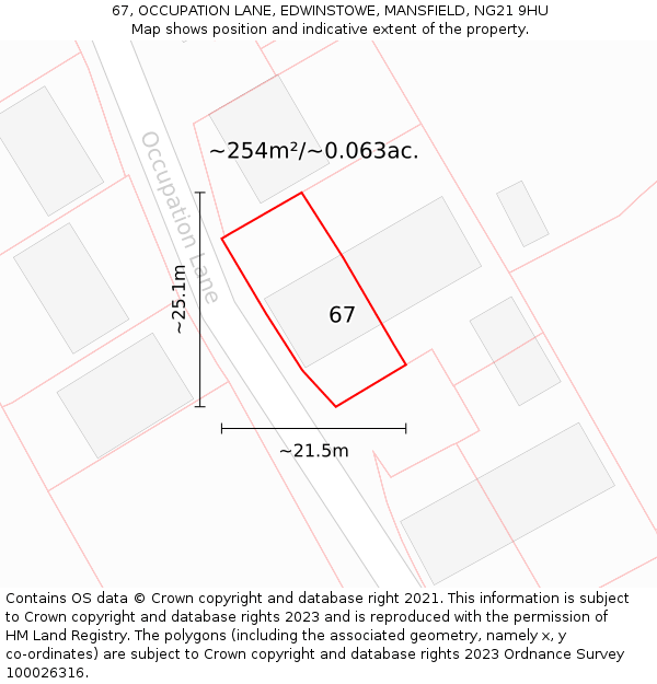 67, OCCUPATION LANE, EDWINSTOWE, MANSFIELD, NG21 9HU: Plot and title map