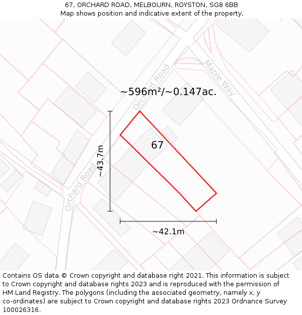 67, ORCHARD ROAD, MELBOURN, ROYSTON, SG8 6BB: Plot and title map