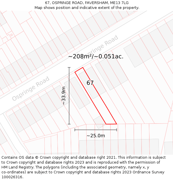 67, OSPRINGE ROAD, FAVERSHAM, ME13 7LG: Plot and title map