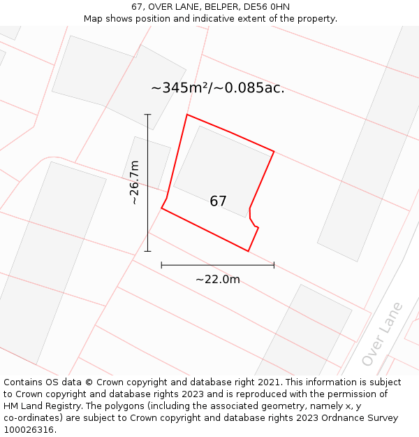 67, OVER LANE, BELPER, DE56 0HN: Plot and title map