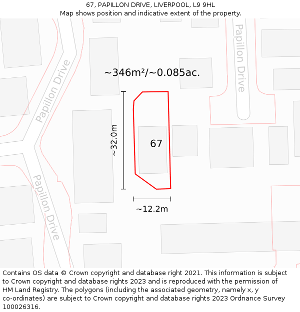 67, PAPILLON DRIVE, LIVERPOOL, L9 9HL: Plot and title map