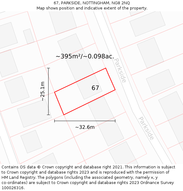 67, PARKSIDE, NOTTINGHAM, NG8 2NQ: Plot and title map