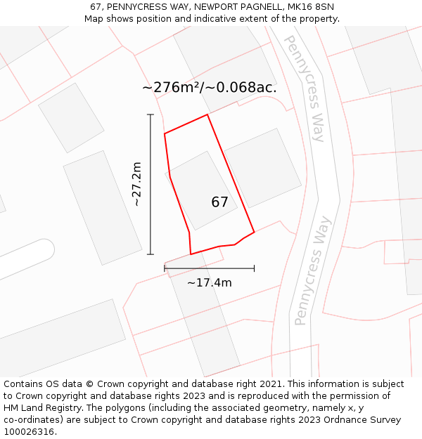 67, PENNYCRESS WAY, NEWPORT PAGNELL, MK16 8SN: Plot and title map