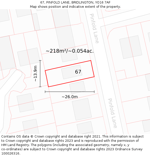 67, PINFOLD LANE, BRIDLINGTON, YO16 7AF: Plot and title map