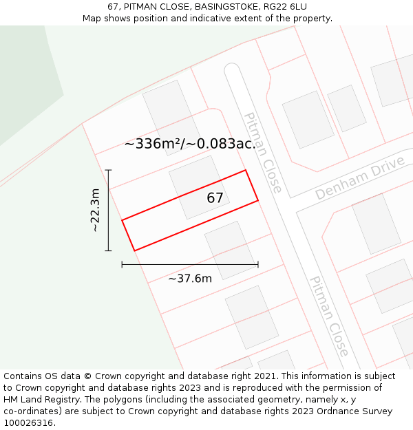 67, PITMAN CLOSE, BASINGSTOKE, RG22 6LU: Plot and title map