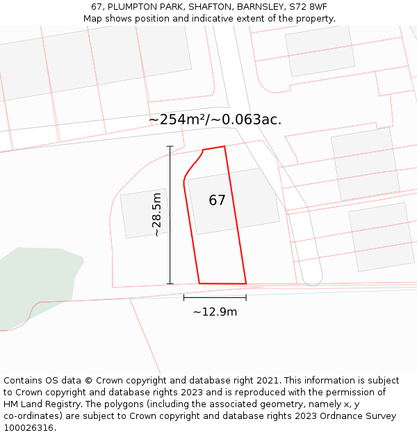 67, PLUMPTON PARK, SHAFTON, BARNSLEY, S72 8WF: Plot and title map