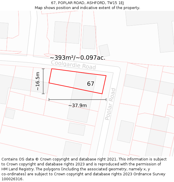 67, POPLAR ROAD, ASHFORD, TW15 1EJ: Plot and title map