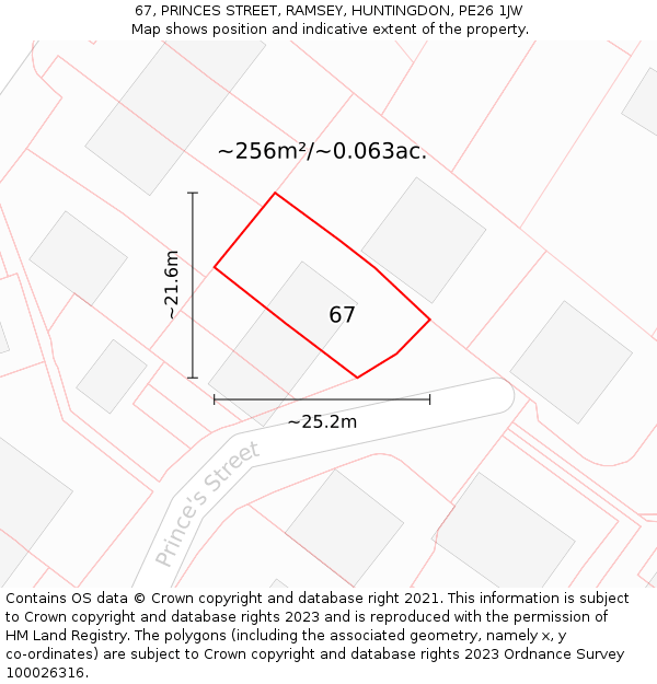 67, PRINCES STREET, RAMSEY, HUNTINGDON, PE26 1JW: Plot and title map