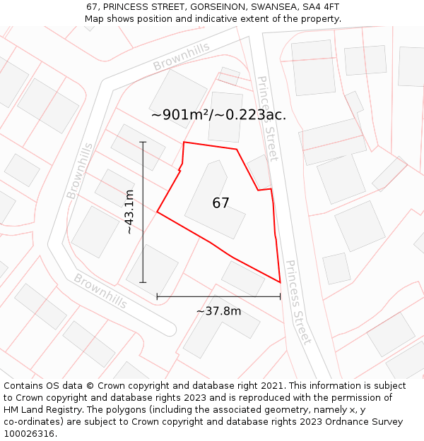 67, PRINCESS STREET, GORSEINON, SWANSEA, SA4 4FT: Plot and title map