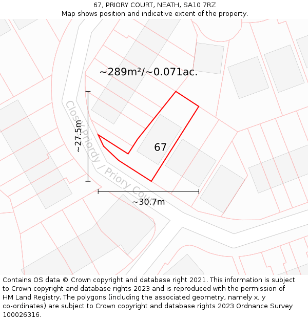 67, PRIORY COURT, NEATH, SA10 7RZ: Plot and title map