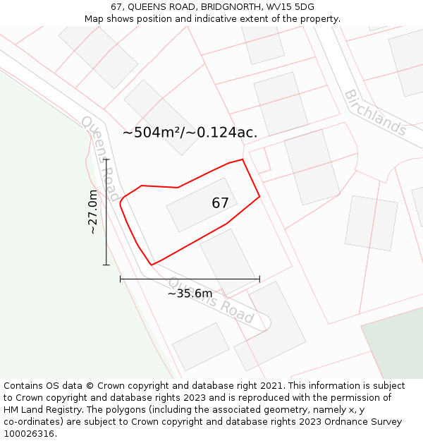 67, QUEENS ROAD, BRIDGNORTH, WV15 5DG: Plot and title map