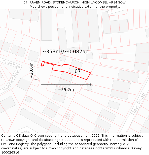 67, RAVEN ROAD, STOKENCHURCH, HIGH WYCOMBE, HP14 3QW: Plot and title map