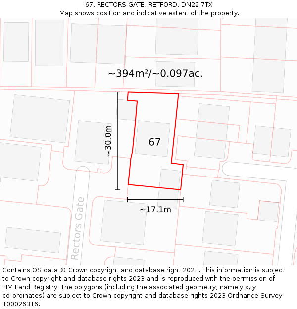 67, RECTORS GATE, RETFORD, DN22 7TX: Plot and title map