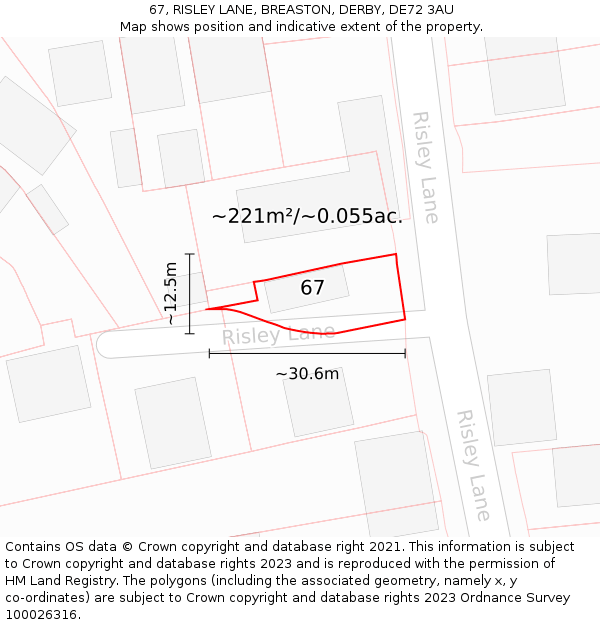 67, RISLEY LANE, BREASTON, DERBY, DE72 3AU: Plot and title map