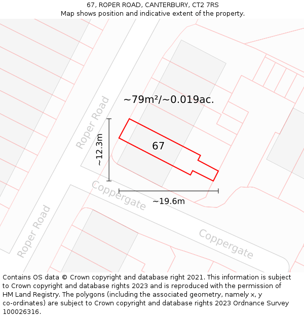 67, ROPER ROAD, CANTERBURY, CT2 7RS: Plot and title map