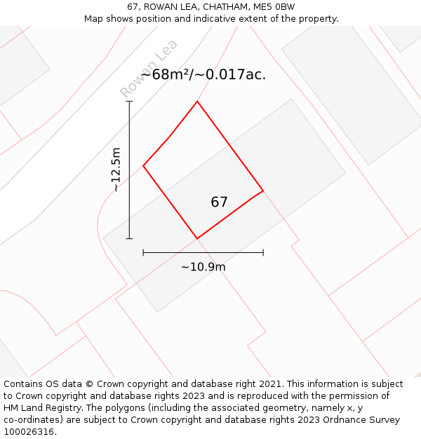 67, ROWAN LEA, CHATHAM, ME5 0BW: Plot and title map