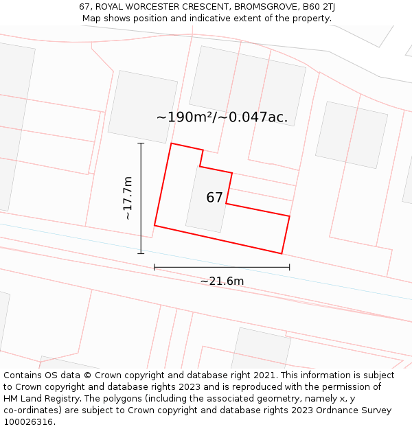 67, ROYAL WORCESTER CRESCENT, BROMSGROVE, B60 2TJ: Plot and title map