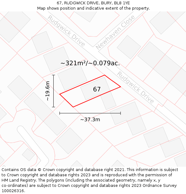 67, RUDGWICK DRIVE, BURY, BL8 1YE: Plot and title map