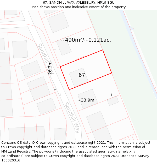 67, SANDHILL WAY, AYLESBURY, HP19 8GU: Plot and title map
