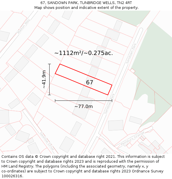 67, SANDOWN PARK, TUNBRIDGE WELLS, TN2 4RT: Plot and title map