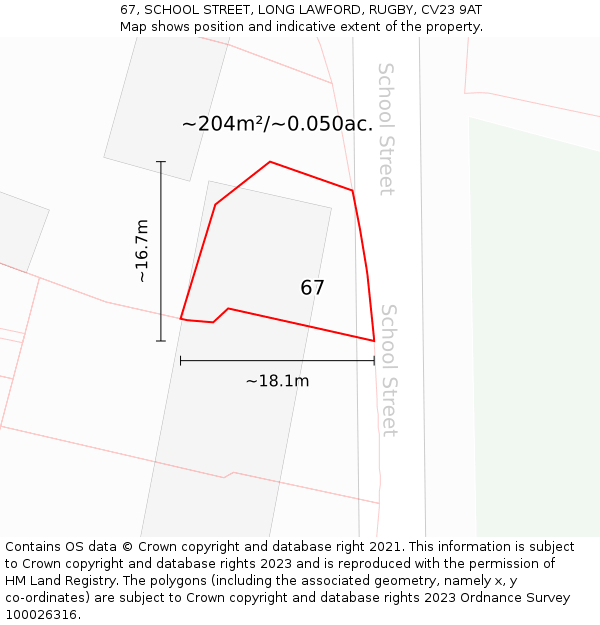 67, SCHOOL STREET, LONG LAWFORD, RUGBY, CV23 9AT: Plot and title map