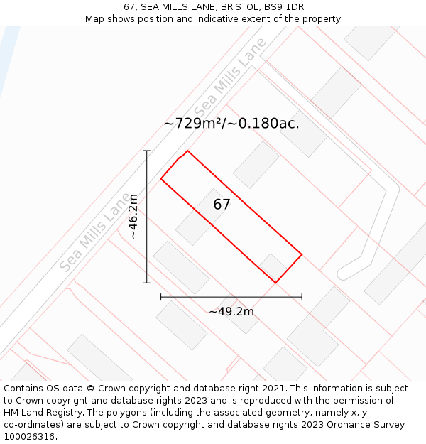 67, SEA MILLS LANE, BRISTOL, BS9 1DR: Plot and title map