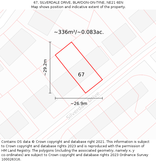67, SILVERDALE DRIVE, BLAYDON-ON-TYNE, NE21 6EN: Plot and title map
