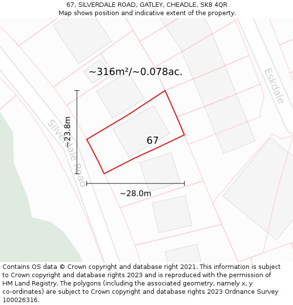 67, SILVERDALE ROAD, GATLEY, CHEADLE, SK8 4QR: Plot and title map