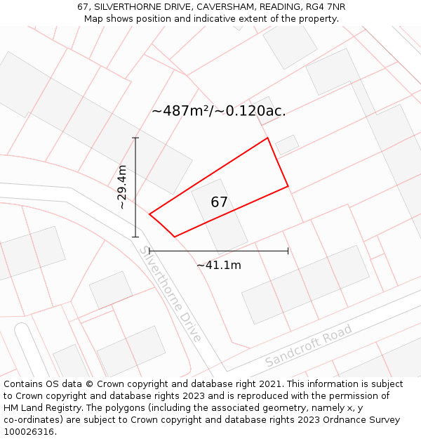 67, SILVERTHORNE DRIVE, CAVERSHAM, READING, RG4 7NR: Plot and title map