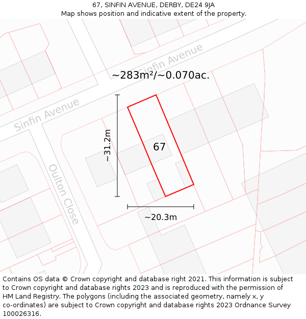 67, SINFIN AVENUE, DERBY, DE24 9JA: Plot and title map