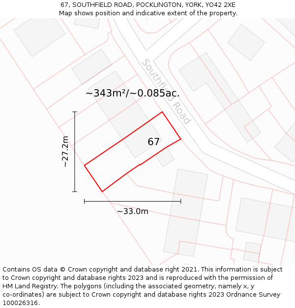 67, SOUTHFIELD ROAD, POCKLINGTON, YORK, YO42 2XE: Plot and title map