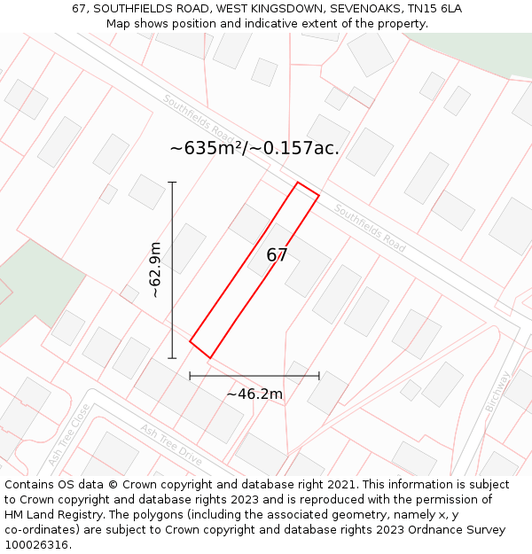 67, SOUTHFIELDS ROAD, WEST KINGSDOWN, SEVENOAKS, TN15 6LA: Plot and title map