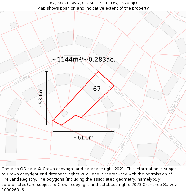 67, SOUTHWAY, GUISELEY, LEEDS, LS20 8JQ: Plot and title map