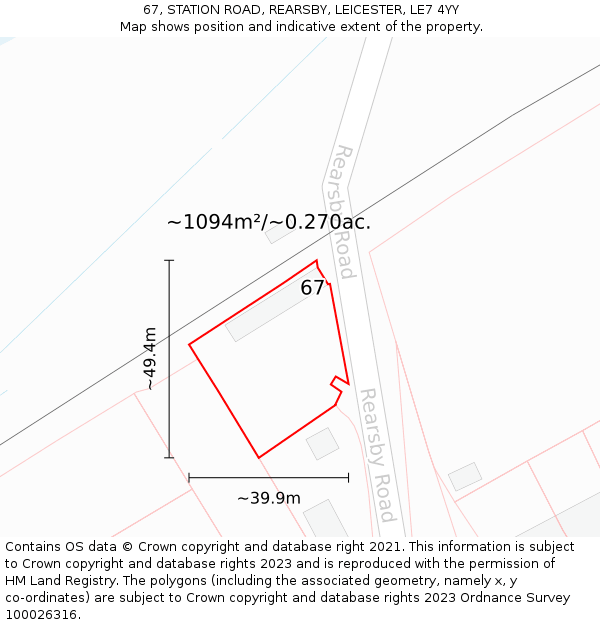 67, STATION ROAD, REARSBY, LEICESTER, LE7 4YY: Plot and title map