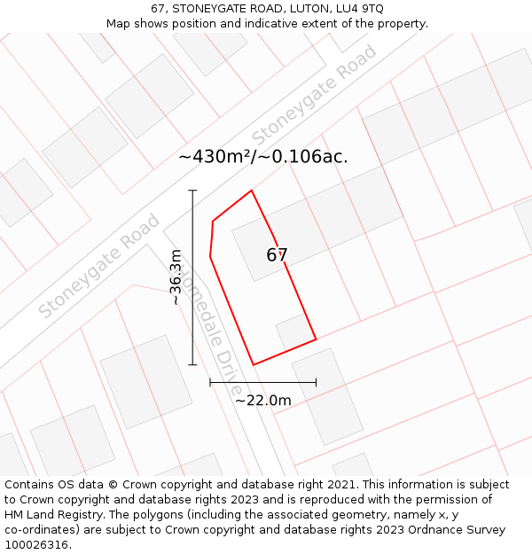 67, STONEYGATE ROAD, LUTON, LU4 9TQ: Plot and title map