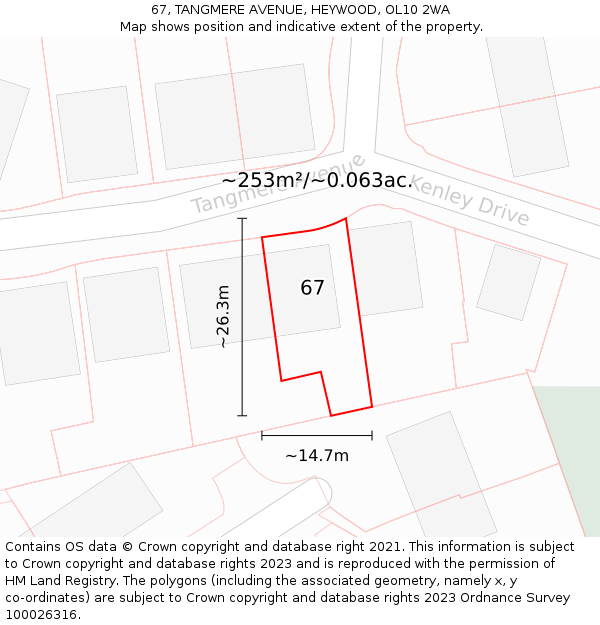 67, TANGMERE AVENUE, HEYWOOD, OL10 2WA: Plot and title map