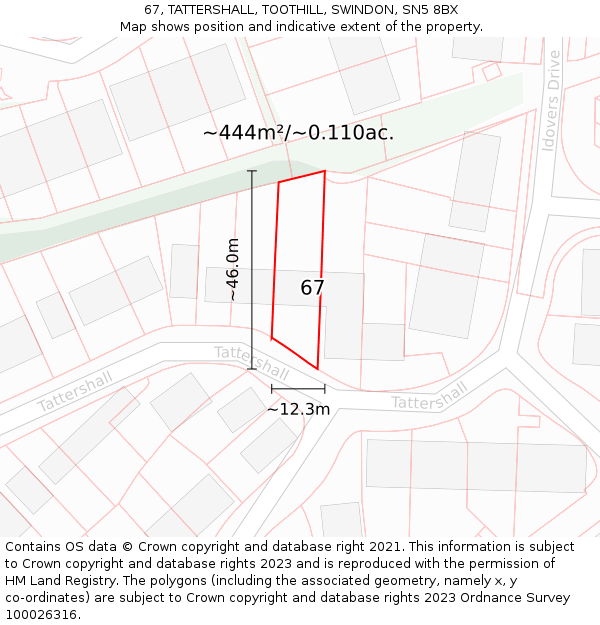 67, TATTERSHALL, TOOTHILL, SWINDON, SN5 8BX: Plot and title map