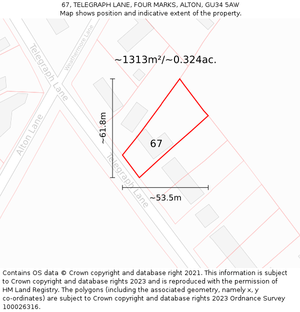 67, TELEGRAPH LANE, FOUR MARKS, ALTON, GU34 5AW: Plot and title map