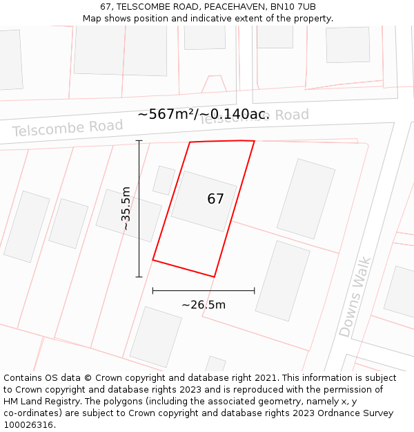 67, TELSCOMBE ROAD, PEACEHAVEN, BN10 7UB: Plot and title map