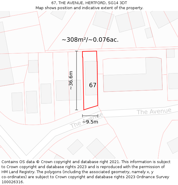 67, THE AVENUE, HERTFORD, SG14 3DT: Plot and title map